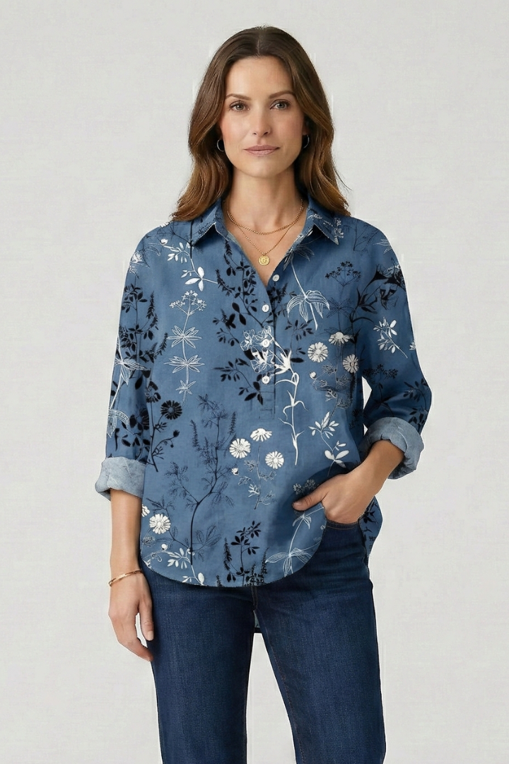 Women’s Blouse with Button Closure and Floral Print