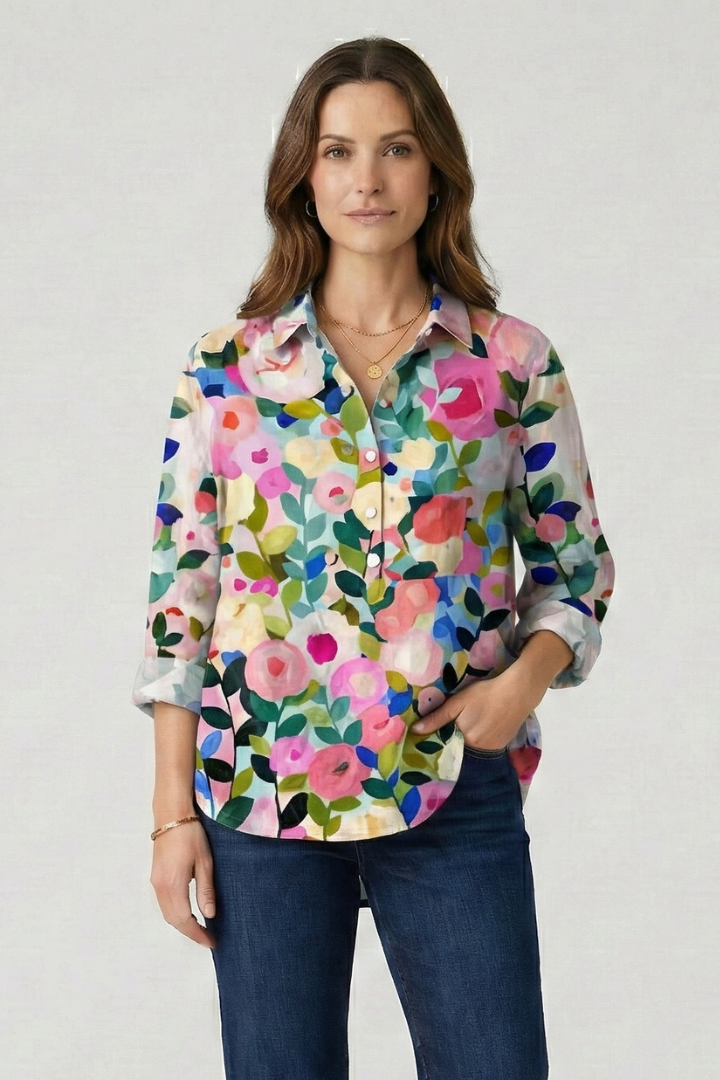Women’s Blouse with Button Closure and Floral Print