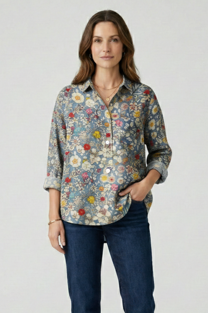 Women’s Blouse with Button Closure and Floral Print