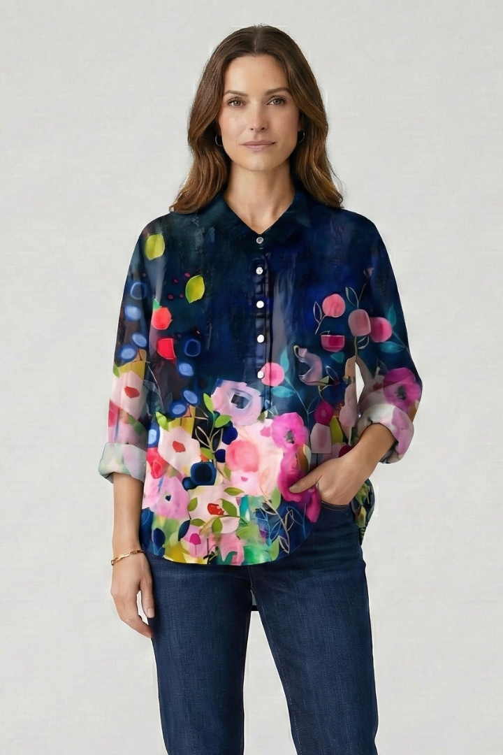 Women’s Blouse with Button Closure and Floral Print