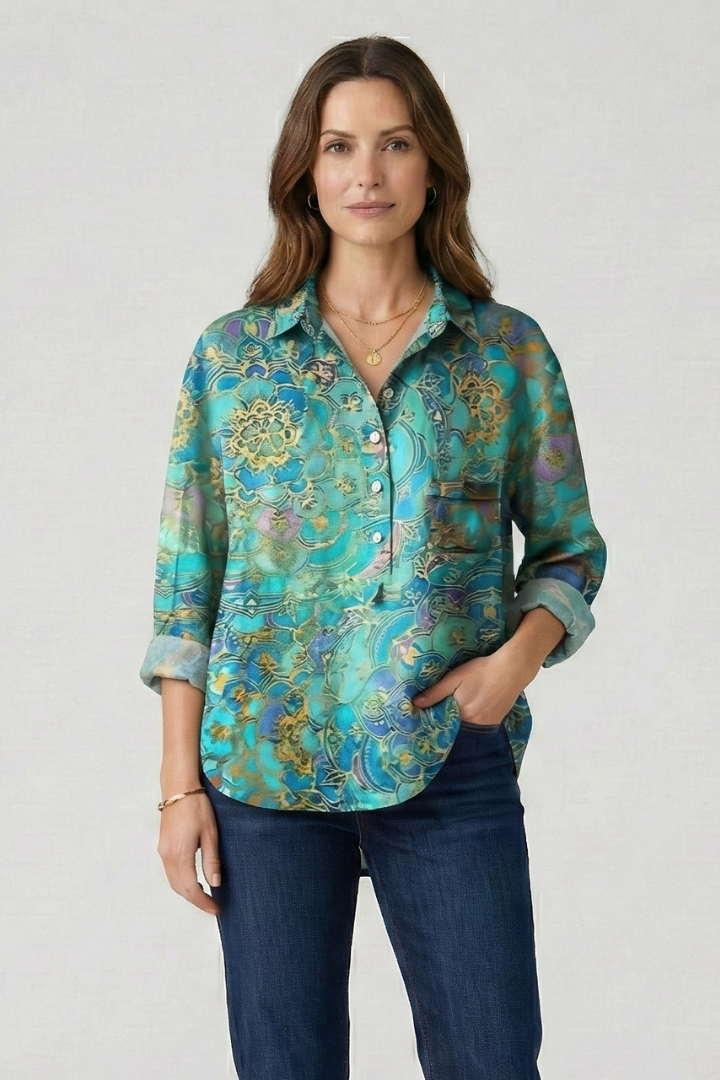 Women’s Blouse with Button Closure and Floral Print