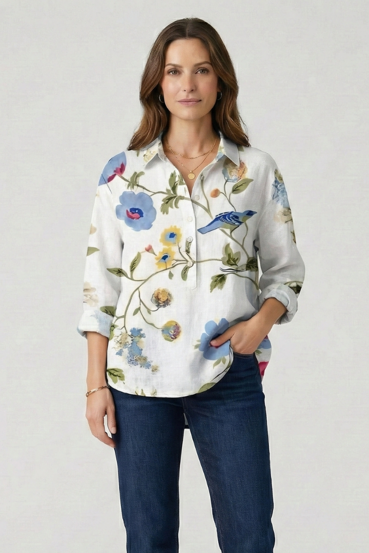 Women’s Blouse with Button Closure and Floral Print