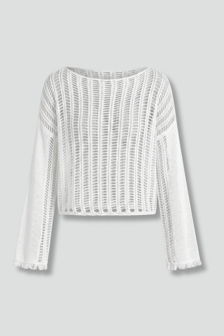 Women’s Mesh Top with Boat Neck and Long Sleeves