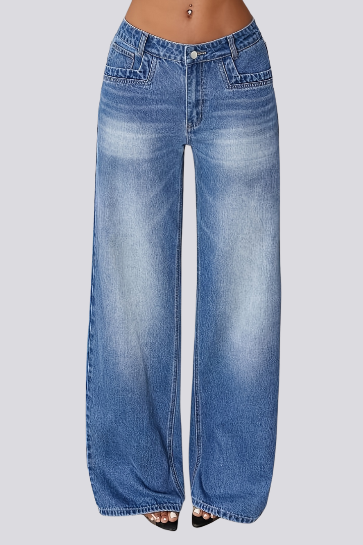 Women’s Wide-Leg Jeans with Button Fastening and Front Pockets