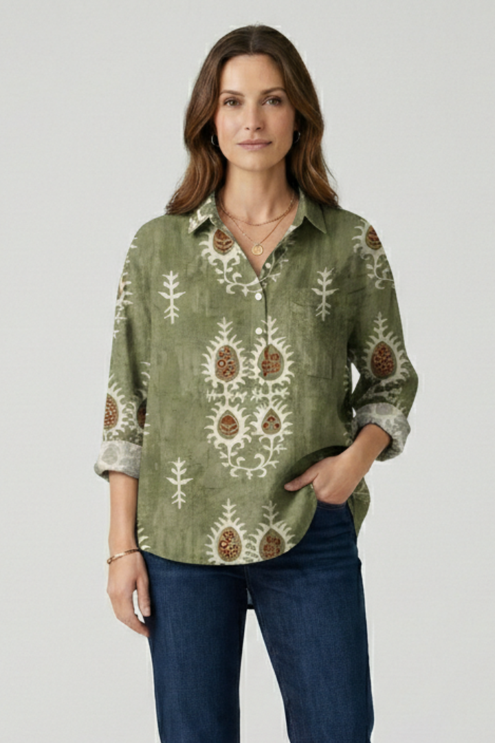 Women’s Blouse with Button Closure and Floral Print