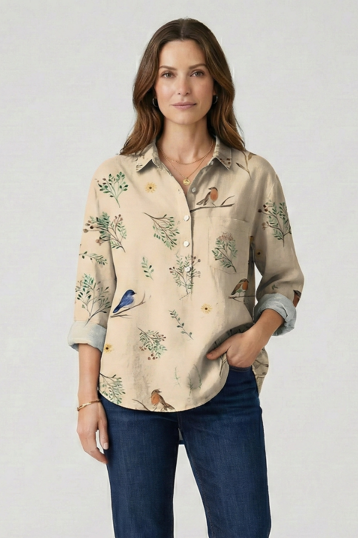 Women’s Blouse with Button Closure and Floral Print