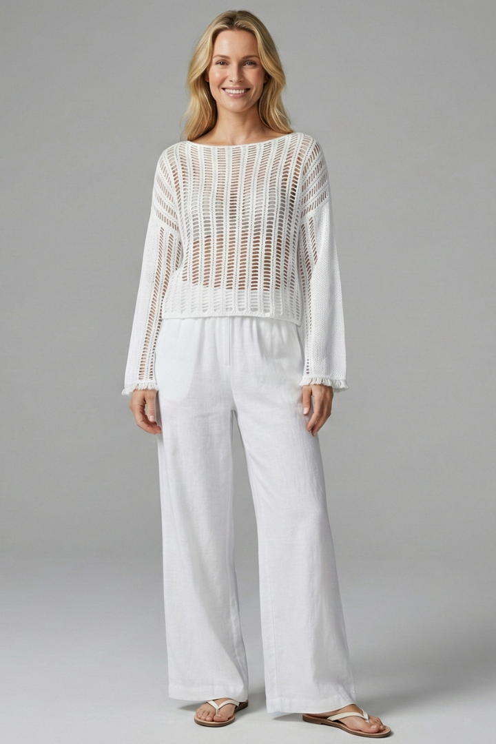 Women’s Mesh Top with Boat Neck and Long Sleeves