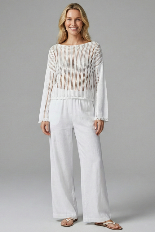 Women’s Mesh Top with Boat Neck and Long Sleeves