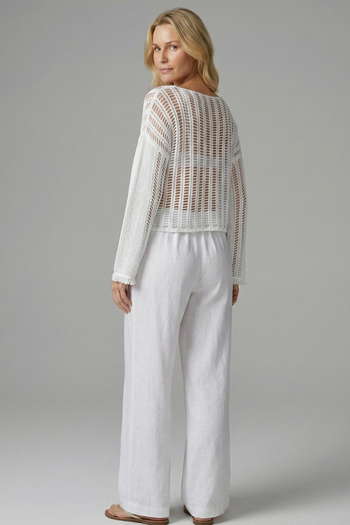 Women’s Mesh Top with Boat Neck and Long Sleeves