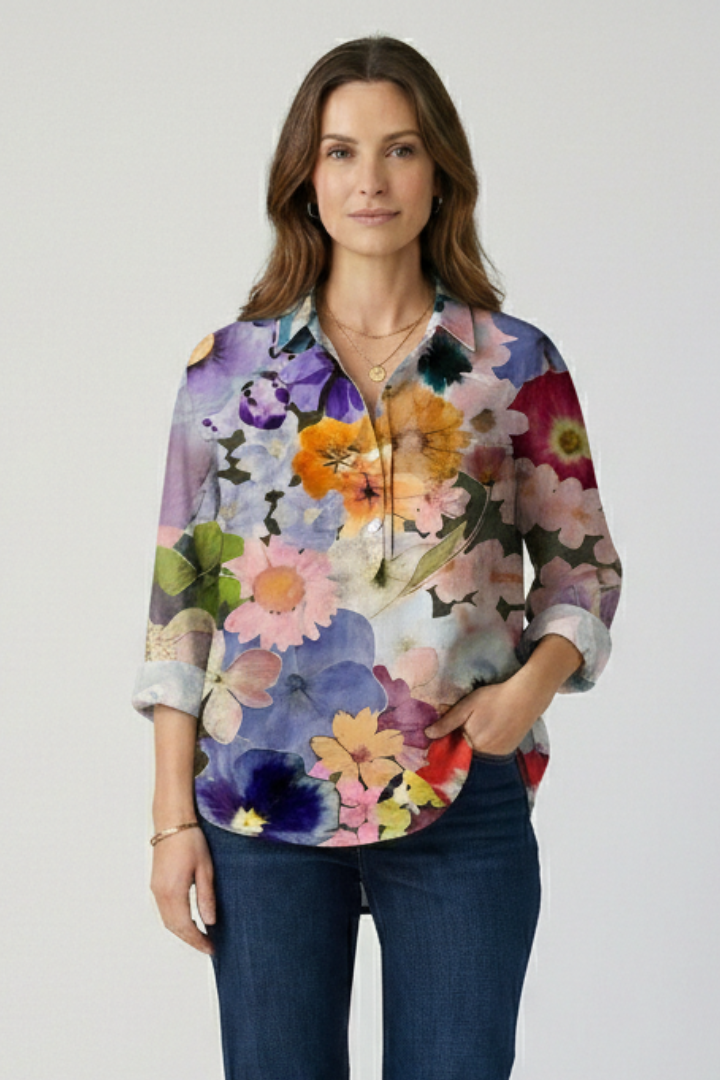 Women’s Blouse with Button Closure and Floral Print