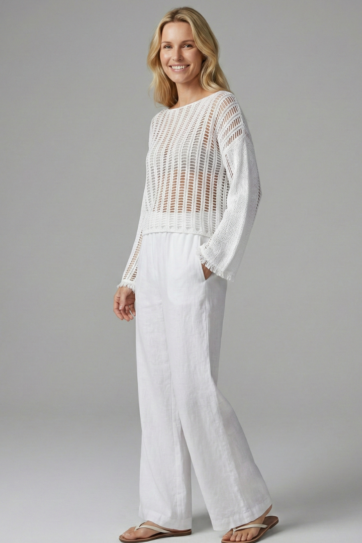 Women’s Mesh Top with Boat Neck and Long Sleeves