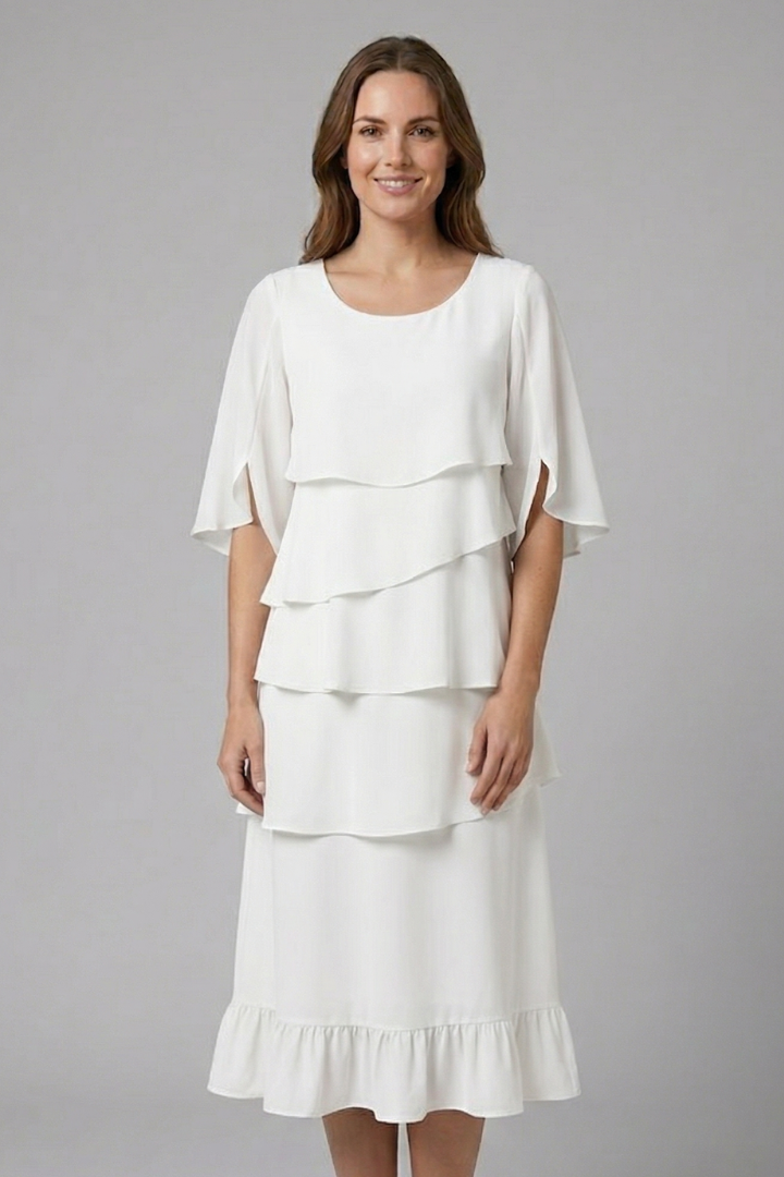Women’s Midi Dress with Split Sleeves and Ruffle Details