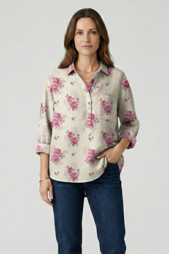 Women’s Blouse with Button Closure and Floral Print