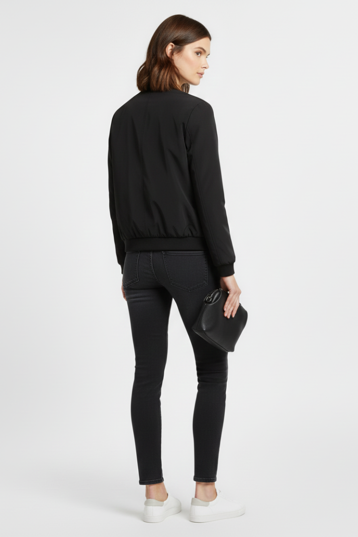 Women’s Bomber Jacket with Ribbed Details and Zipper Closure