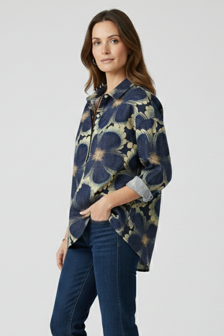 Women’s Blouse with Button Closure and Floral Print