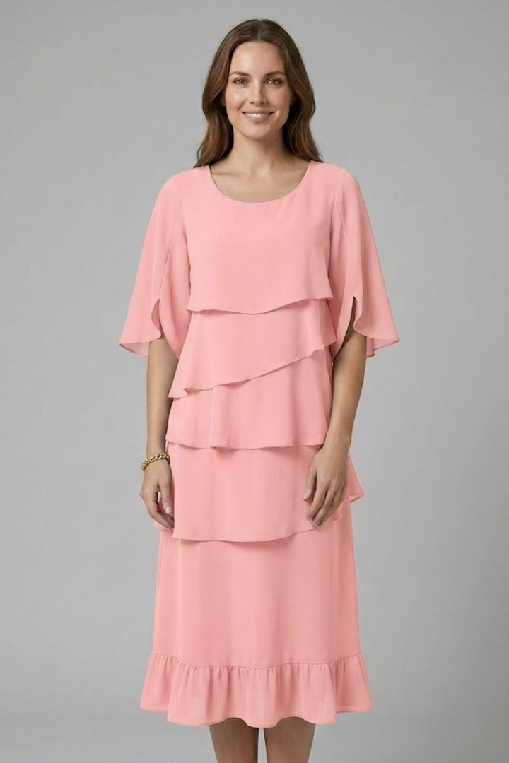 Women’s Midi Dress with Split Sleeves and Ruffle Details