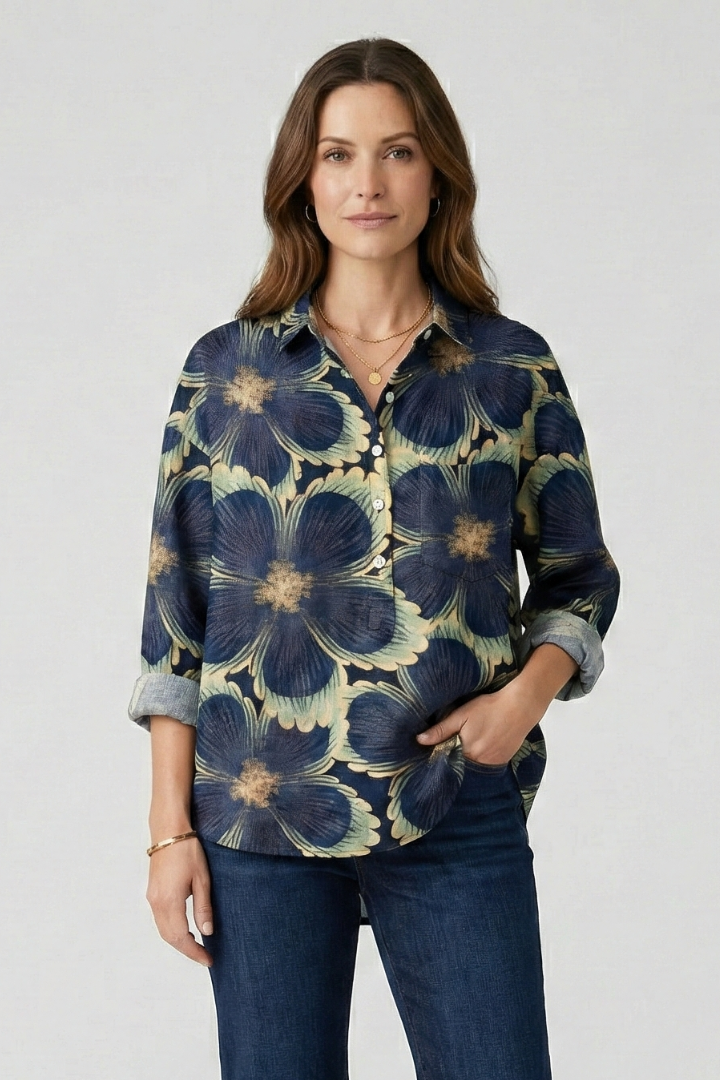 Women’s Blouse with Button Closure and Floral Print