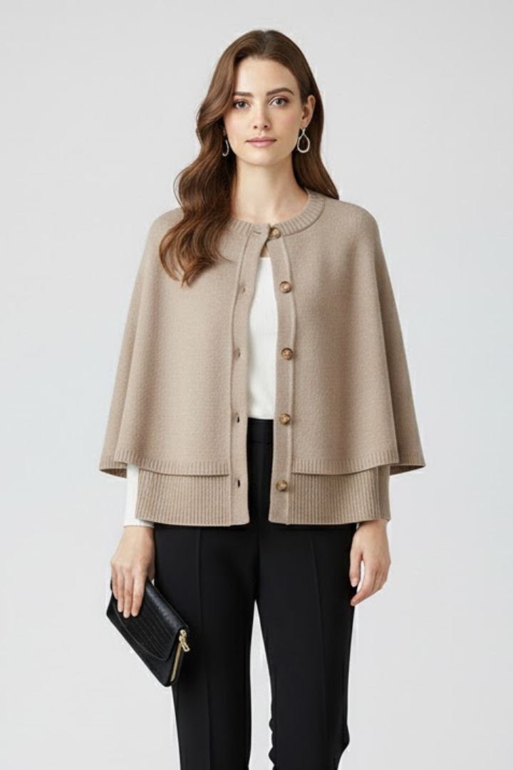 Women’s Cape Cardigan with Button-Front Design