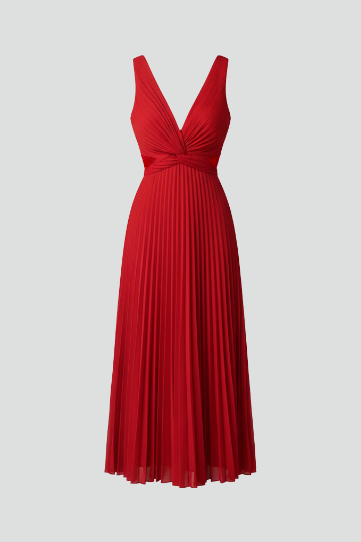 Women’s Dress with V-Neck and Pleated Skirt