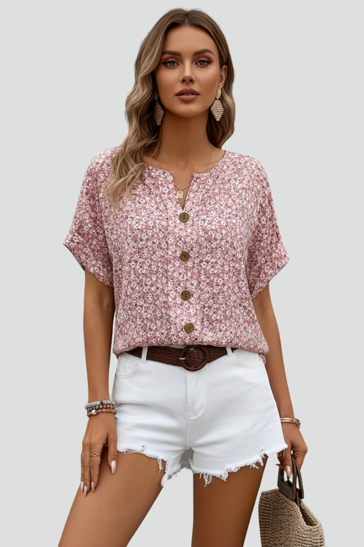 Women’s Short Sleeve Top with Button Front