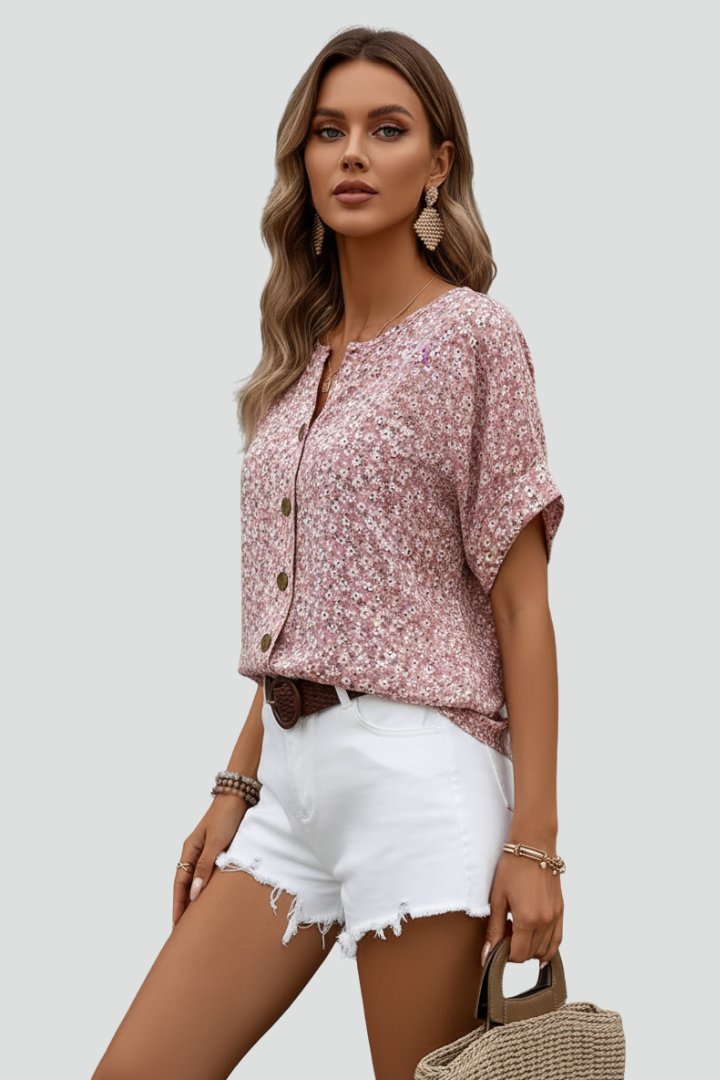 Women’s Short Sleeve Top with Button Front