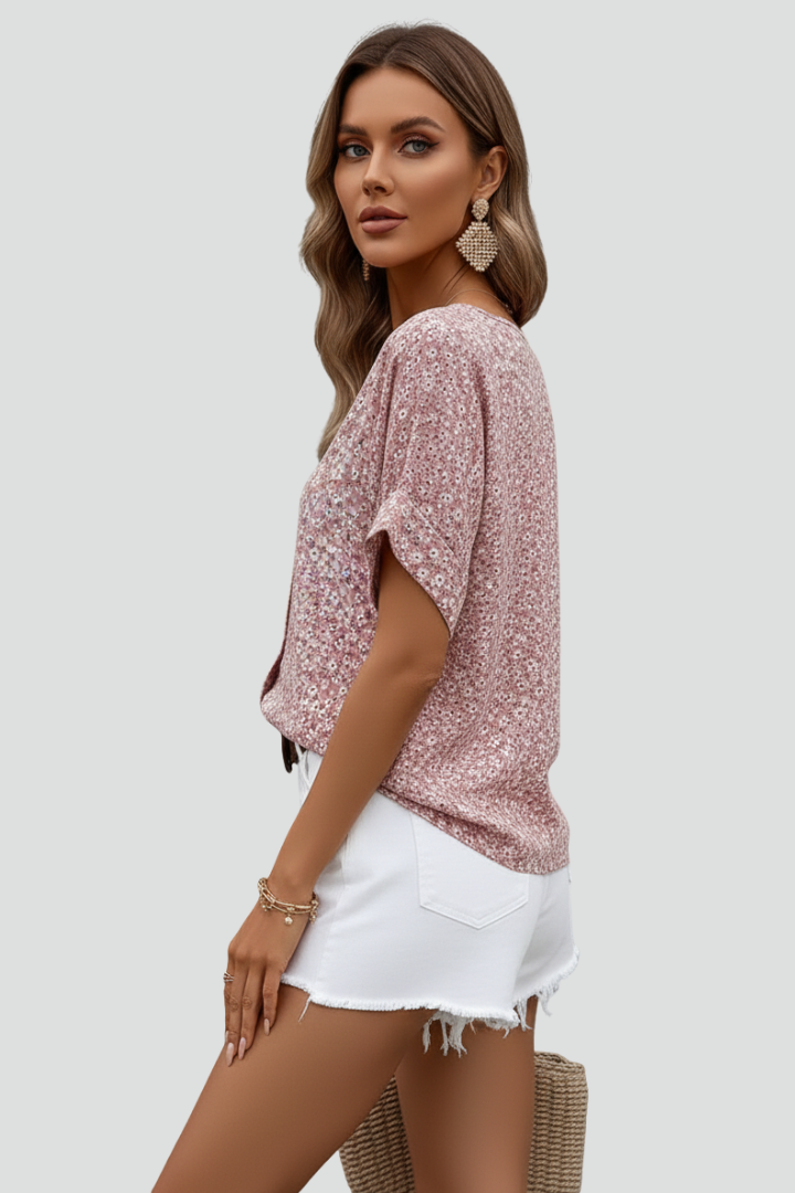Women’s Short Sleeve Top with Button Front