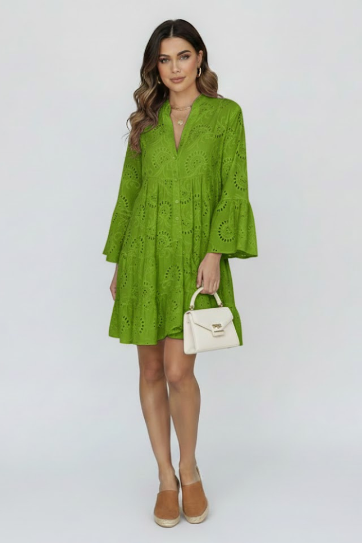 Women’s Mini Dress with V-Neck and Flared Sleeves