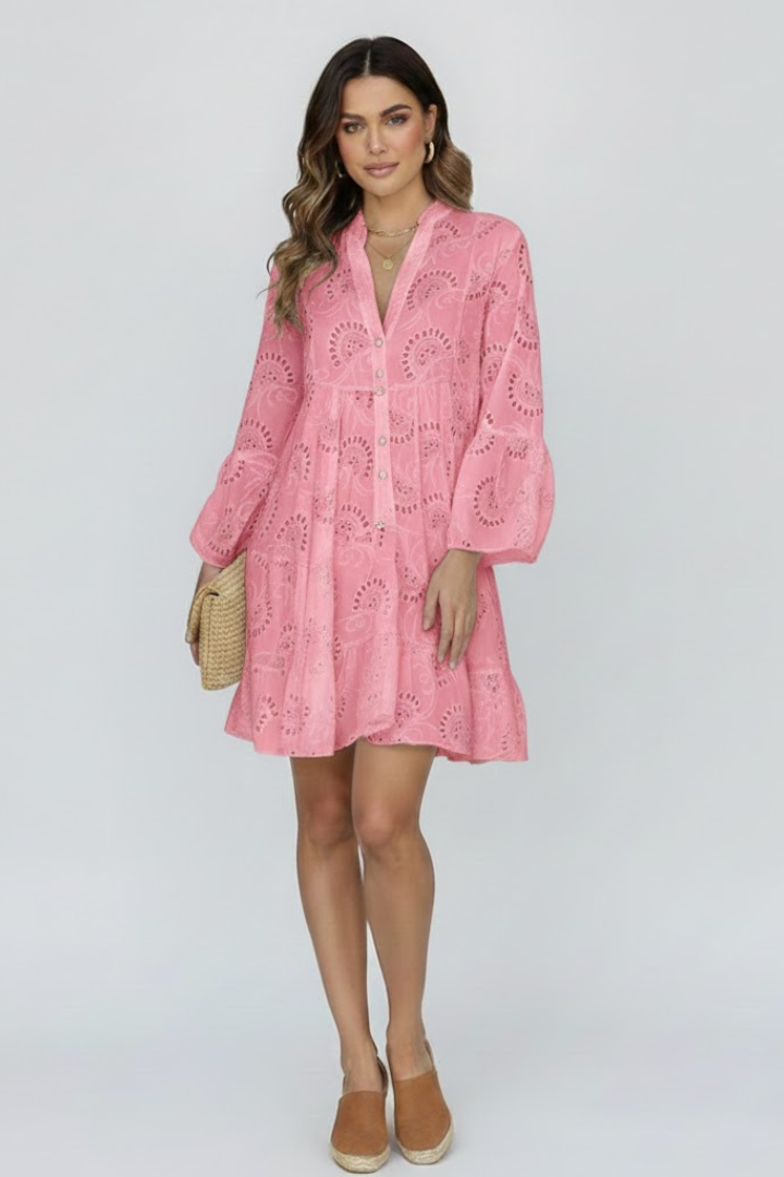 Women’s Mini Dress with V-Neck and Flared Sleeves