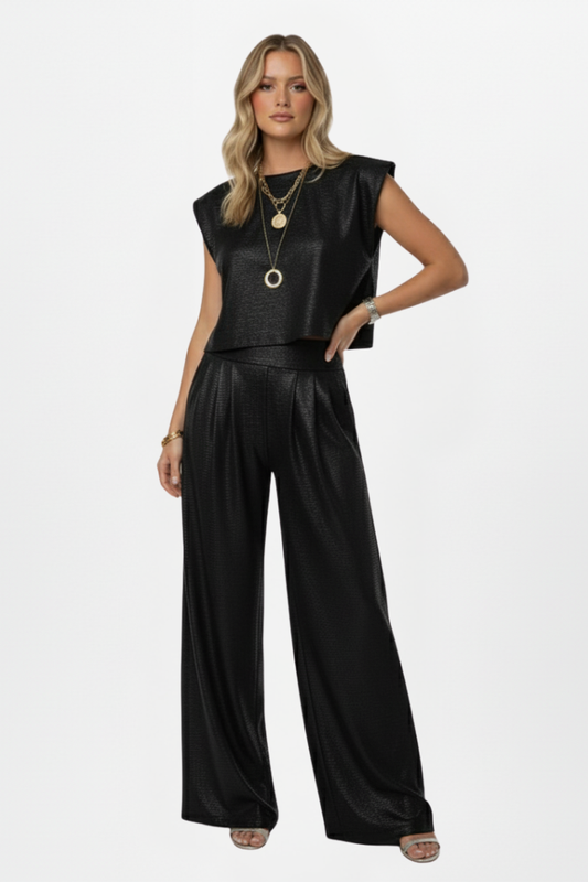 Two-Piece Set with Cropped Top and Wide-Leg Pants