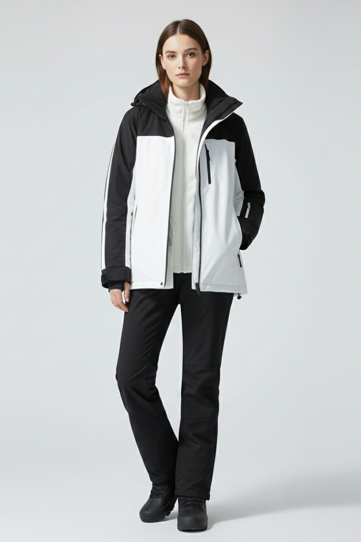 Women's Ski Jacket with Hood and Zippered Pockets