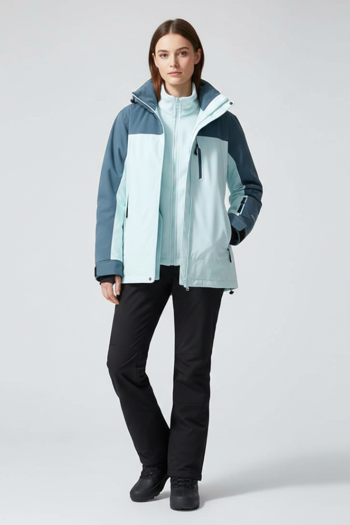 Women's Ski Jacket with Hood and Zippered Pockets