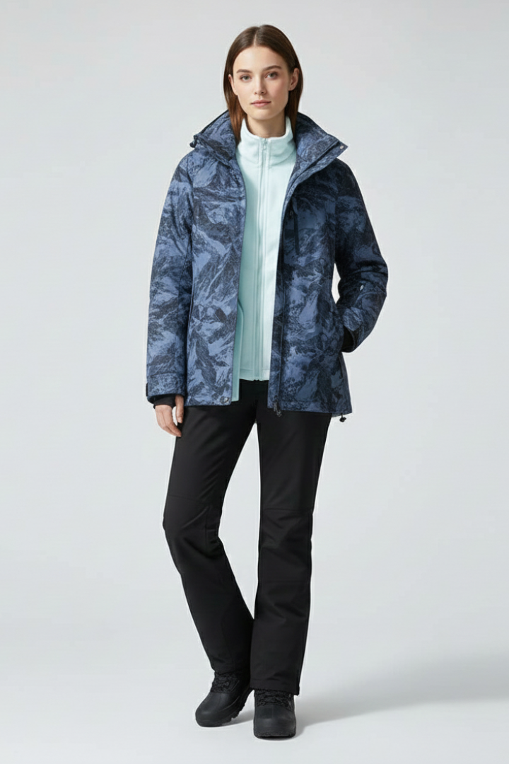 Women's Ski Jacket with Hood and Zippered Pockets