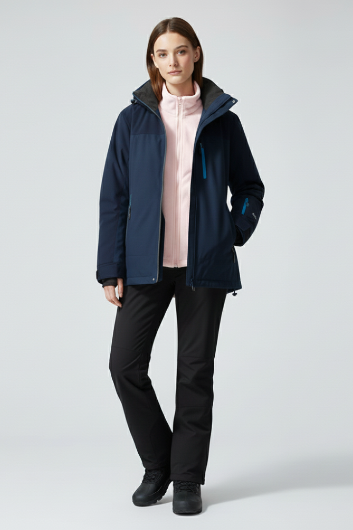 Women's Ski Jacket with Hood and Zippered Pockets