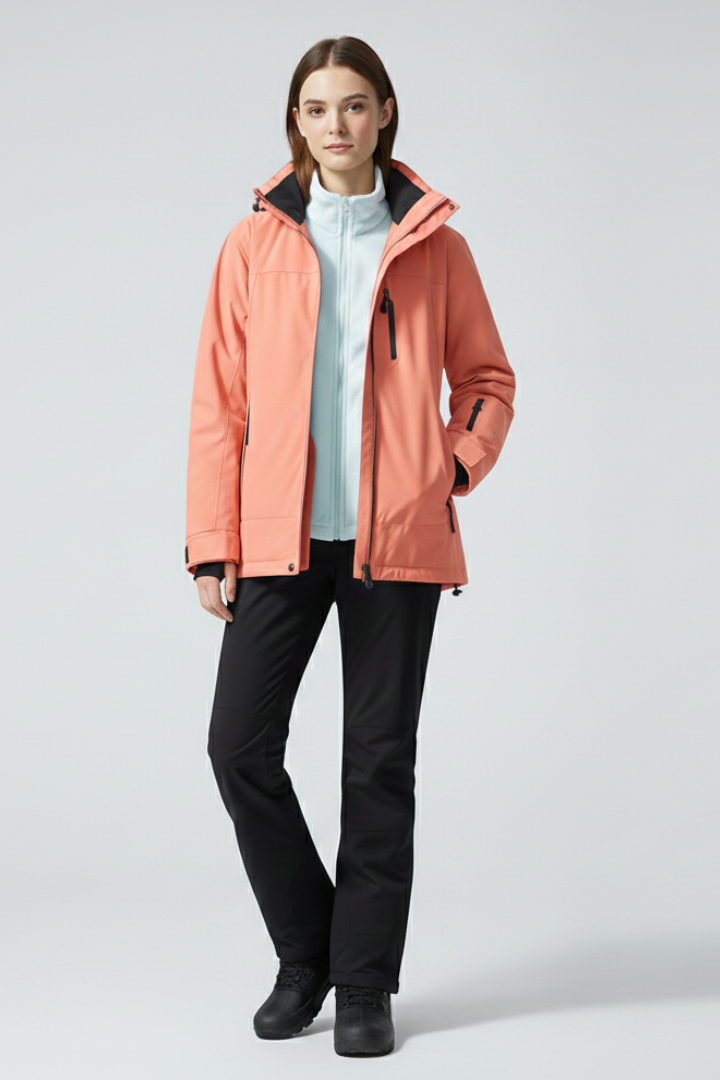 Women's Ski Jacket with Hood and Zippered Pockets