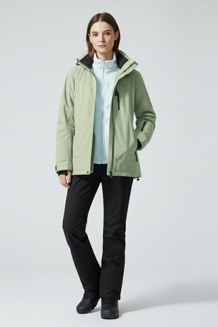Women's Ski Jacket with Hood and Zippered Pockets