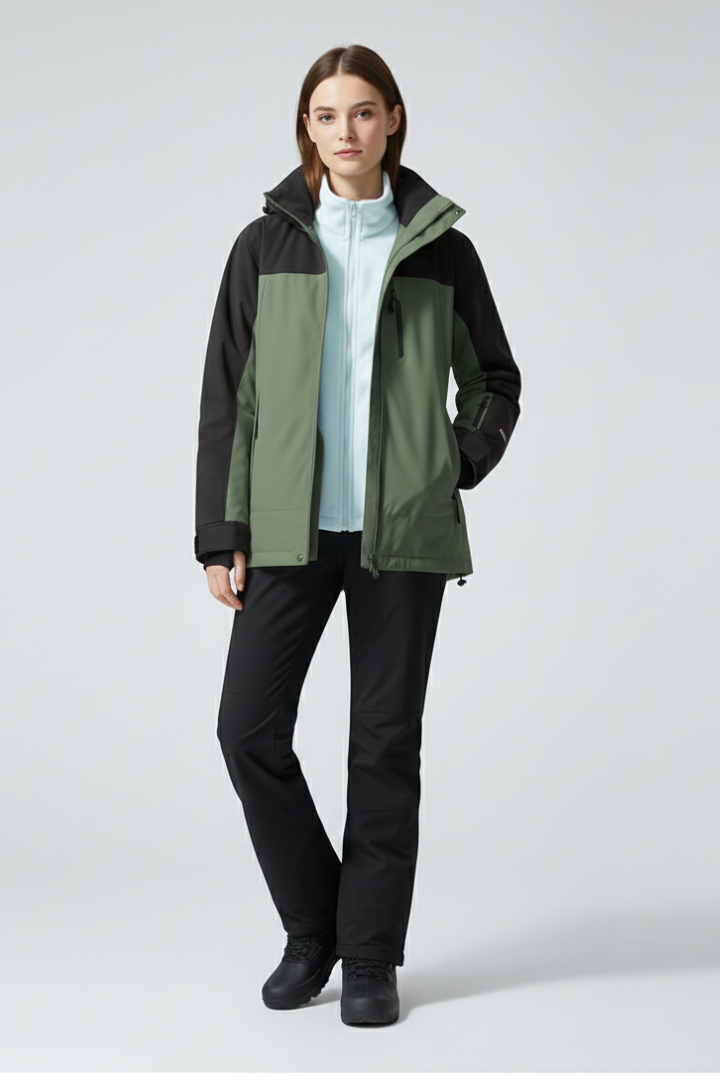 Women's Ski Jacket with Hood and Zippered Pockets