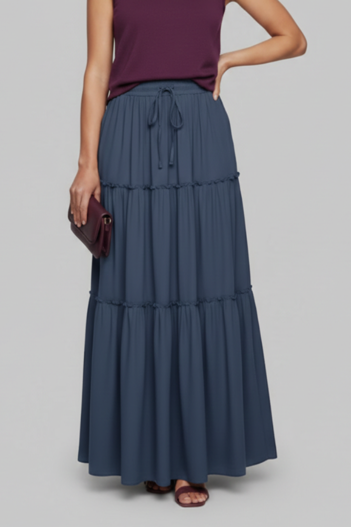 Women’s Maxi Skirt with Elastic Waist and Tiered Panels