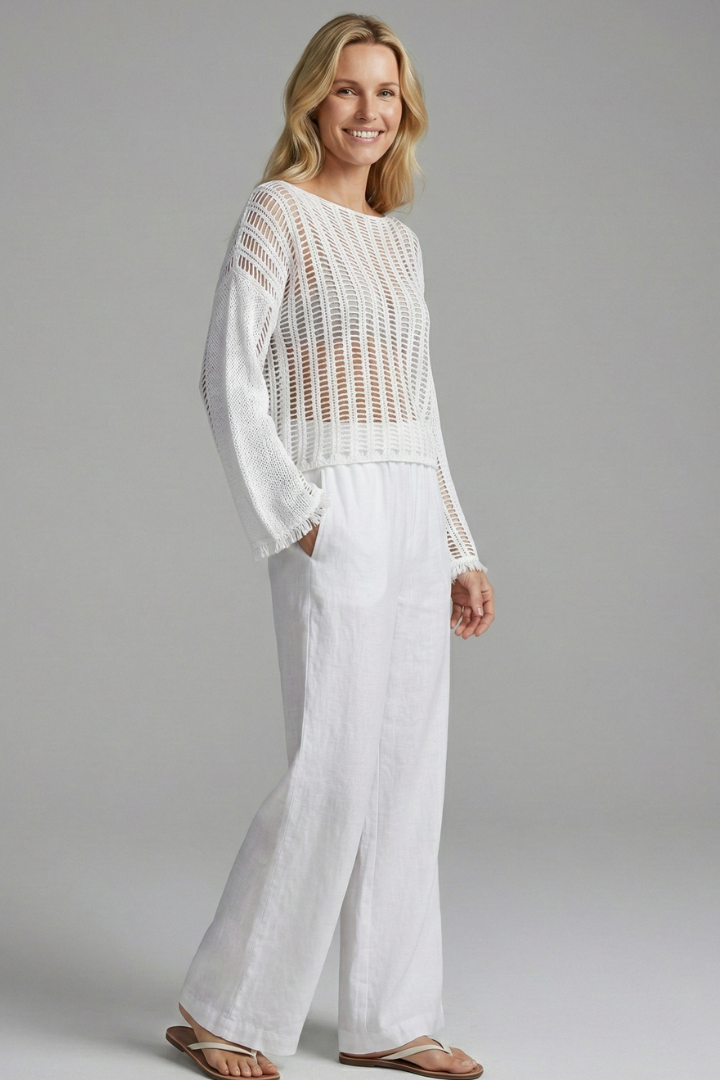 Women’s Mesh Top with Boat Neck and Long Sleeves