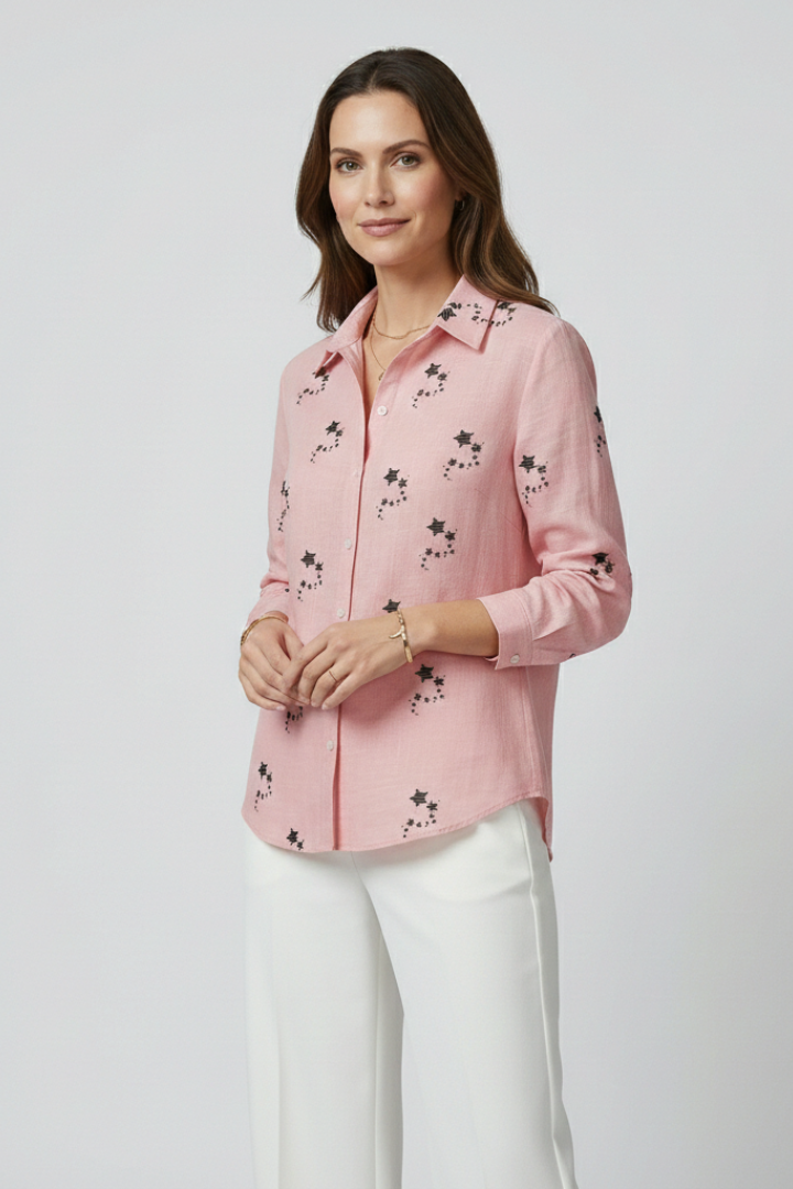 Women Blouse with Floral Pattern and Long Sleeves