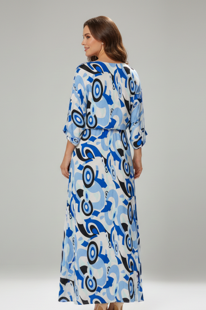 Women Dress with V Neck and Waist Tie