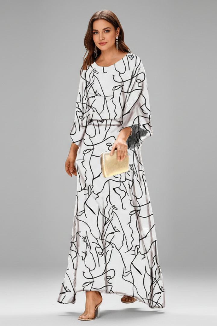 Women Dress with V Neck and Waist Tie
