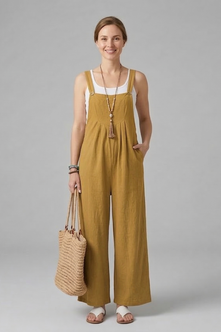 Women Jumpsuit with Adjustable Straps and Wide Legs