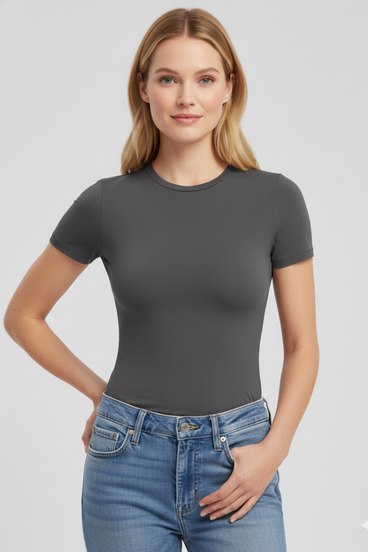 Women T-Shirt with Round Neckline and Fitted Cut
