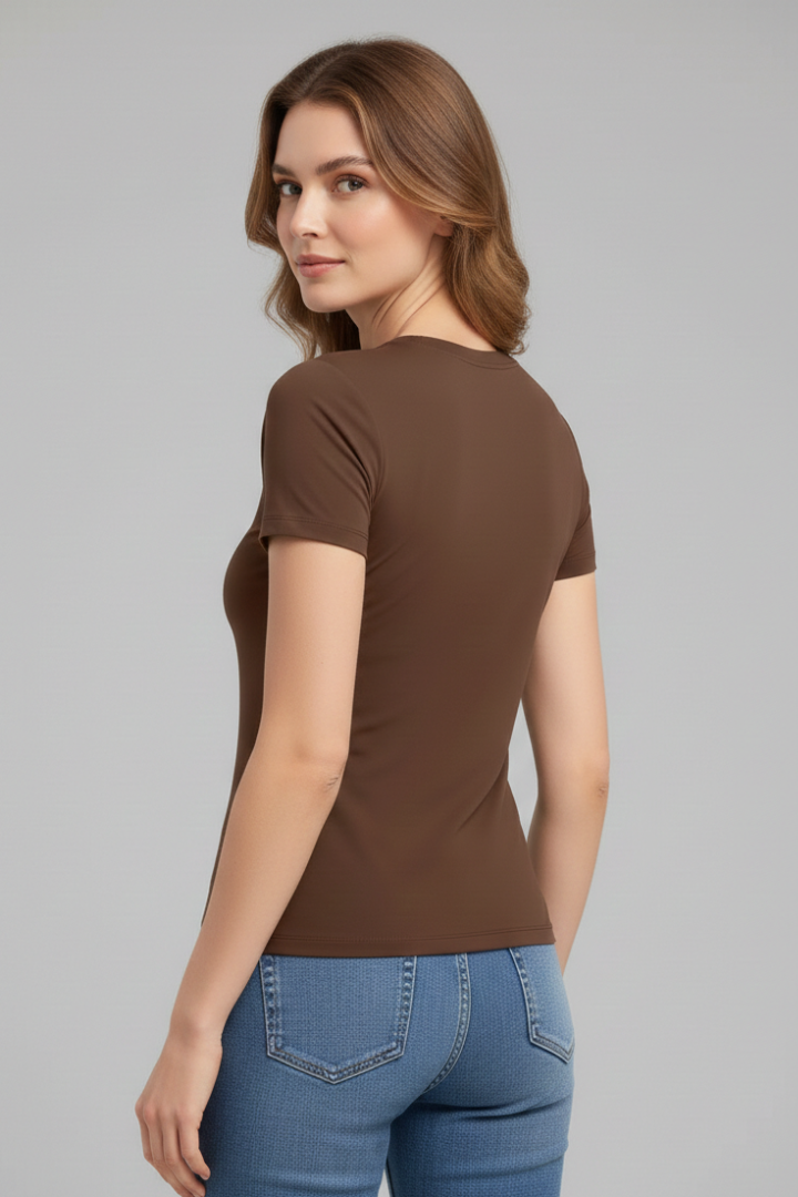 Women T-Shirt with Round Neckline and Fitted Cut