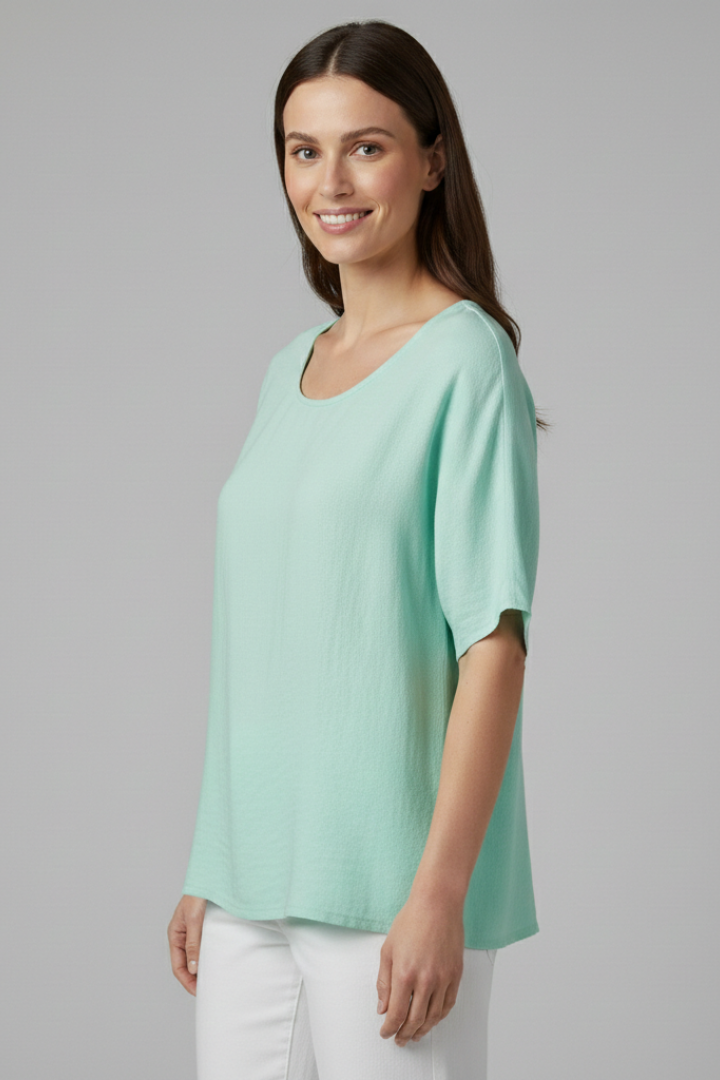 Women T-Shirt with Round Neckline and Loose Sleeves