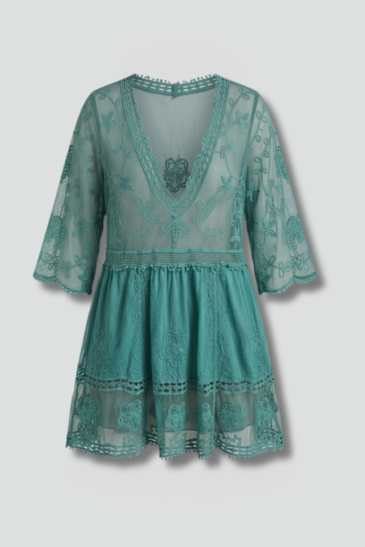 Women’s Beach Cover Up Dress with V Neck and Lace Surface