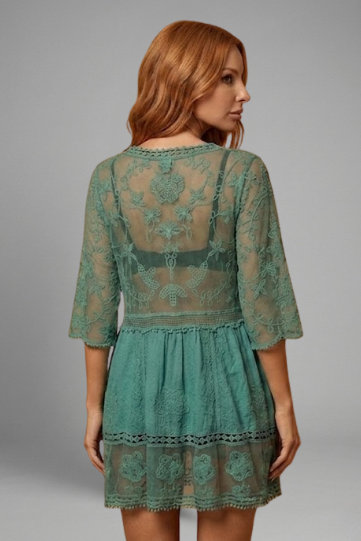 Women’s Beach Cover Up Dress with V Neck and Lace Surface
