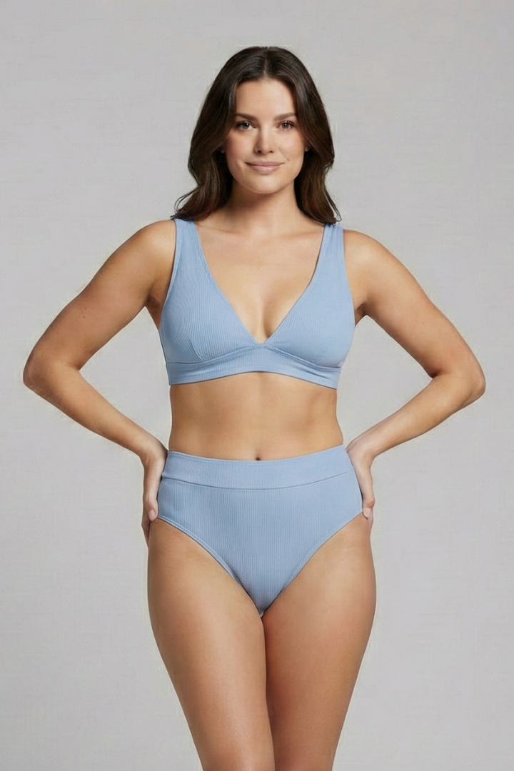 Women’s Bikini Set with V Neck and Ribbed Surface