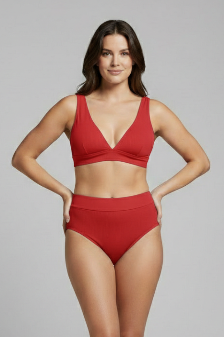 Women’s Bikini Set with V Neck and Ribbed Surface