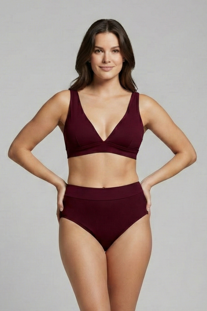Women’s Bikini Set with V Neck and Ribbed Surface